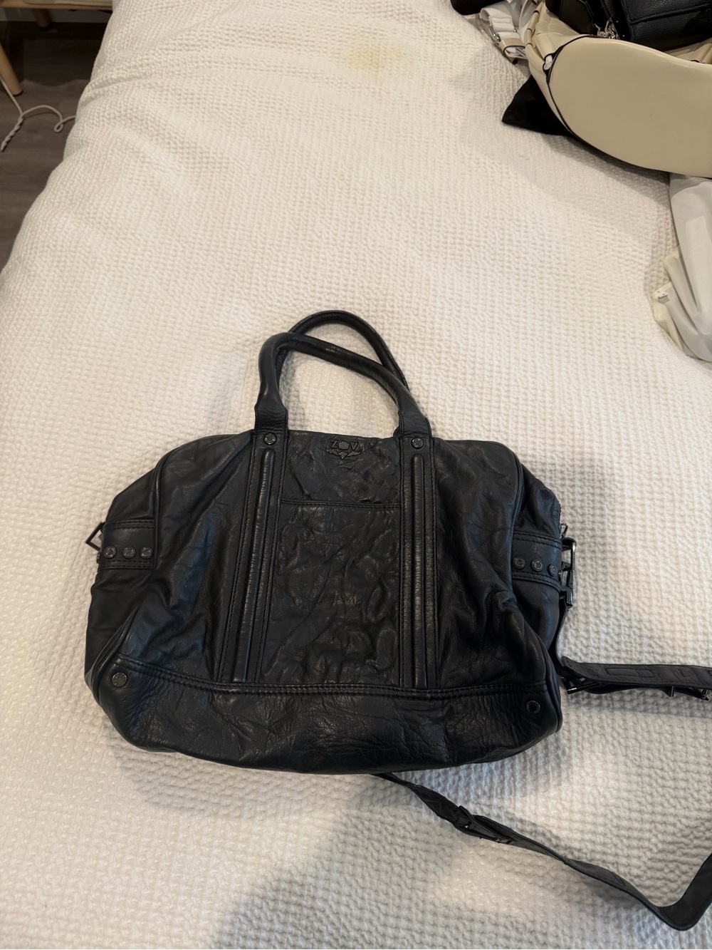 Zadig & Voltaire Black Leather Messenger Tote